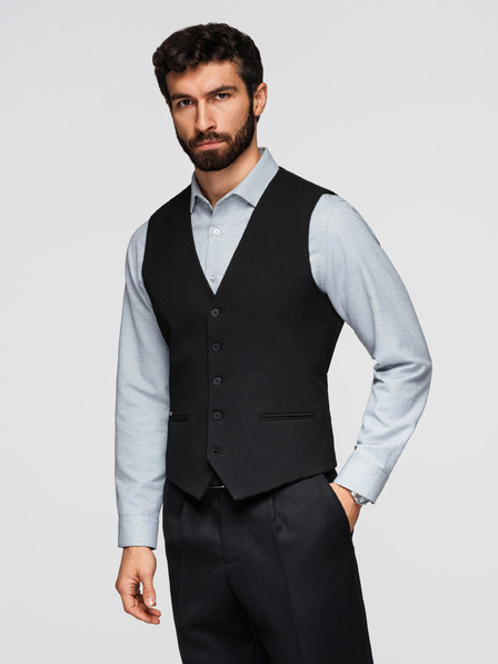Ombre Clothing Класически мъжки елегантен жилет с костура на риба, срез SLIM FIT – V3, черен V65 Ombre Clothing