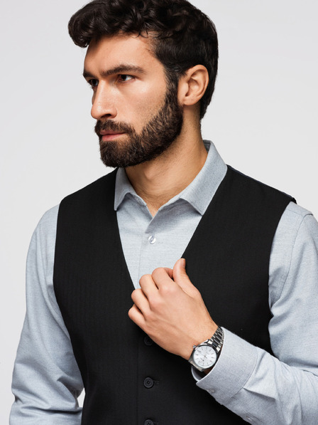 Ombre Clothing Класически мъжки елегантен жилет с костура на риба, срез SLIM FIT – V3, черен V65 Ombre Clothing