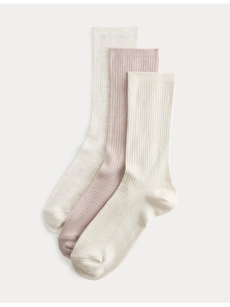 Marks & Spencer 3 чифта супермеки реброви високи чорапи Marks & Spencer розово