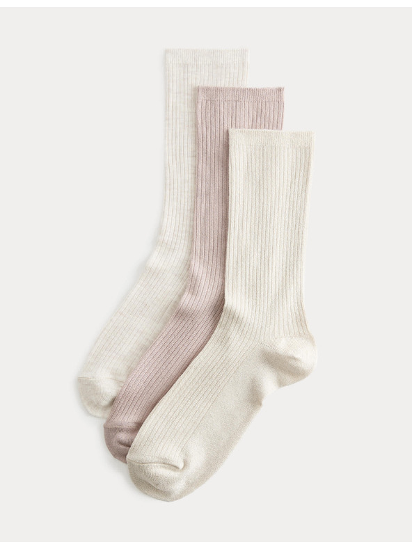 Marks & Spencer 3 чифта супермеки реброви високи чорапи Marks & Spencer розово