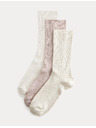 Marks & Spencer 3 чифта супермеки реброви високи чорапи Marks & Spencer розово