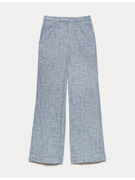Marks & Spencer Панталони от смес от лен, с широки крачоли и тънки райета Marks & Spencer синьо