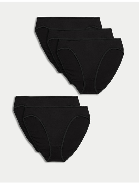 Marks & Spencer Високорязани бикини от чист памук, 5 бр. в опаковка Marks & Spencer черна