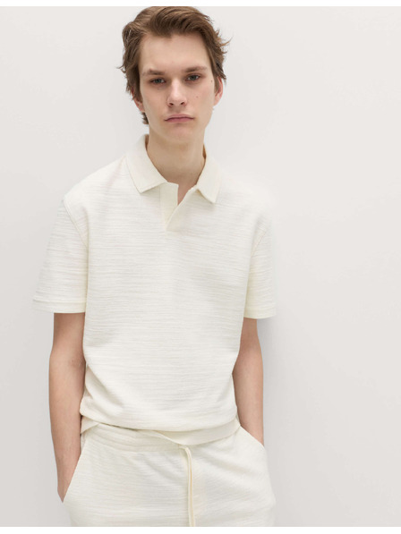 Marks & Spencer Букле поло риза с вcésar с резки, с висок дял памук Marks & Spencer крем