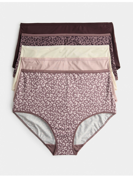 Marks & Spencer Трусики с висока талия от микрофибър, без видим шев, 5 броя в опаковка Marks & Spencer кафяво