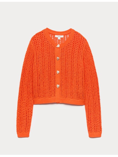 Marks & Spencer Кардиган с текстура тесен силует от памучна смес Marks & Spencer оранжева