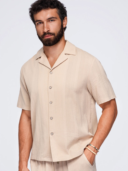 Ombre Clothing Мъжка памучна риза с кубински яка – светлокафяв V1 OM-SHSS-0221 Ombre Clothing