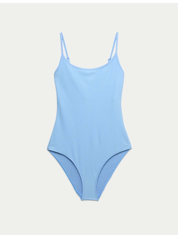 Marks & Spencer Копринени бански костюм с овален деколте Marks & Spencer сини