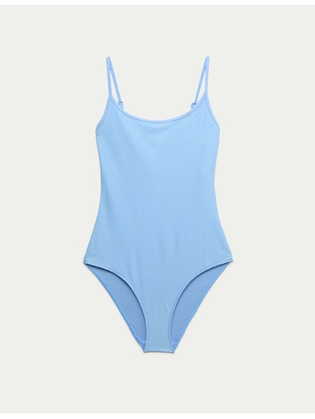 Marks & Spencer Копринени бански костюм с овален деколте Marks & Spencer сини