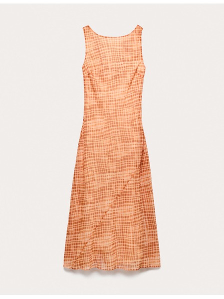 Marks & Spencer Шифонена карирана миди облегаща рокля Marks & Spencer оранжева