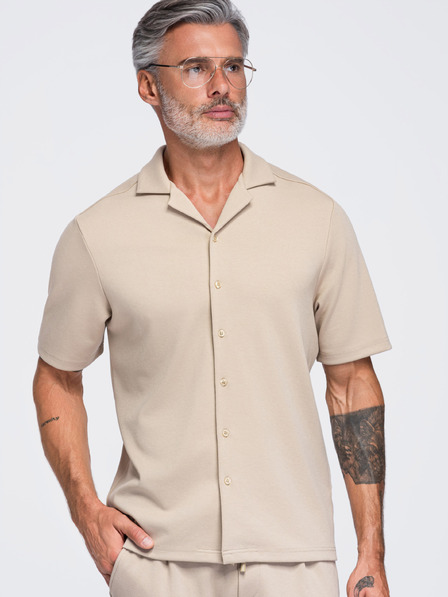 Ombre Clothing Мъжка риза с къс ръкав и куба яка – бежова V3 OM-SHCS-0220 Ombre Clothing