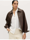 Marks & Spencer Кожена bomber куртка с яка от состарена кожа Marks & Spencer кафява