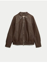 Marks & Spencer Кожена bomber куртка с яка от состарена кожа Marks & Spencer кафява