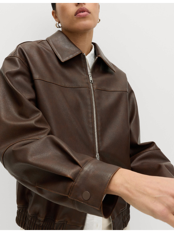 Marks & Spencer Кожена bomber куртка с яка от состарена кожа Marks & Spencer кафява