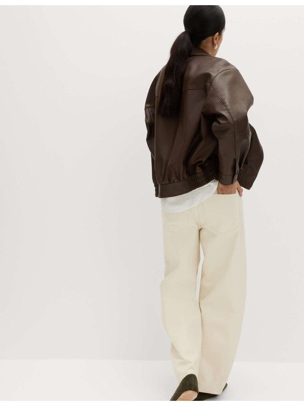 Marks & Spencer Кожена bomber куртка с яка от состарена кожа Marks & Spencer кафява