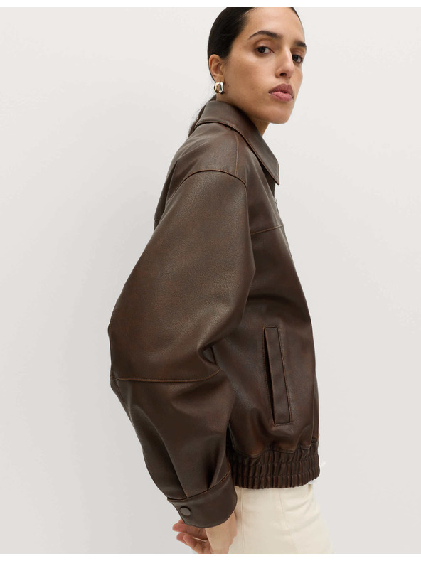 Marks & Spencer Кожена bomber куртка с яка от состарена кожа Marks & Spencer кафява