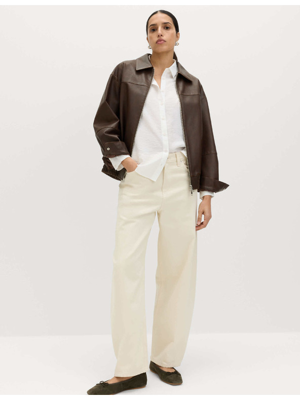 Marks & Spencer Кожена bomber куртка с яка от состарена кожа Marks & Spencer кафява