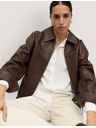Marks & Spencer Кожена bomber куртка с яка от состарена кожа Marks & Spencer кафява