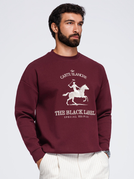 Ombre Clothing Мъжки суитшърт с кръгло деколте и бродерия на предната част – винена V2 OM-SSNZ-0267 Ombre Clothing