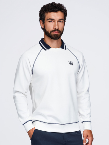 Ombre Clothing Мъжки суитшърт с бродерия и контрастен яка – тъмносин V1 OM-SSNZ-0269 Ombre Clothing