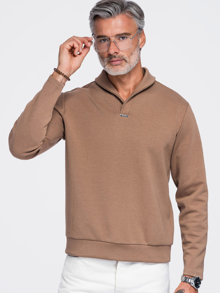 Ombre Clothing Мъжки суитшърт без закопчаване с свитък яка – кафяв V2 OM-SSNZ-0262 Ombre Clothing