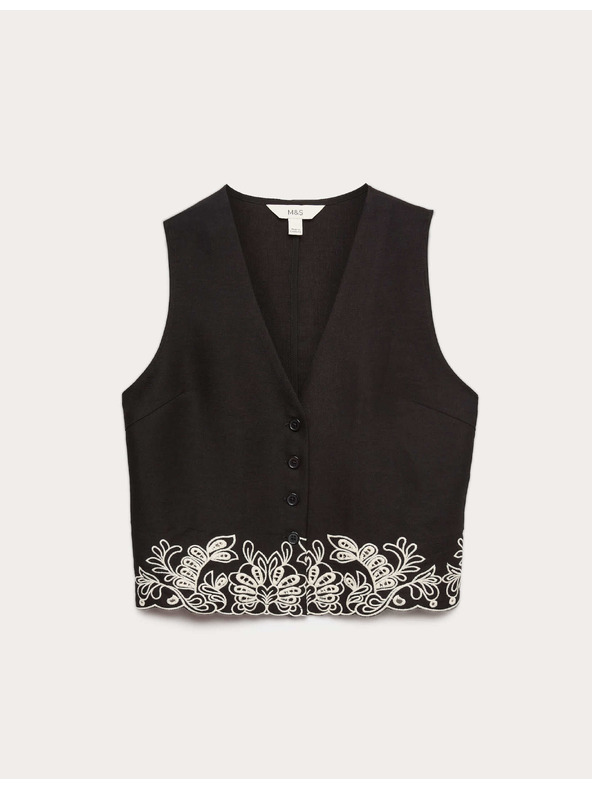 Marks & Spencer Жилетка със прорязен кант, с висок дял модал и лен Marks & Spencer черна