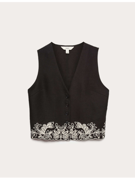 Marks & Spencer Жилетка със прорязен кант, с висок дял модал и лен Marks & Spencer черна