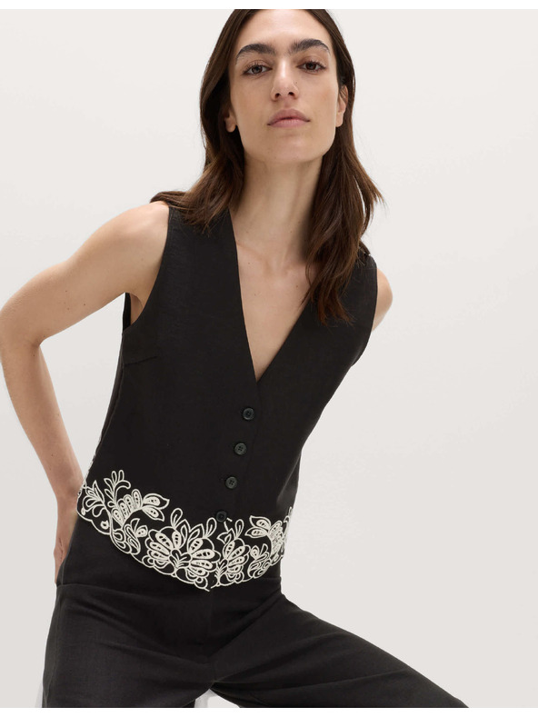 Marks & Spencer Жилетка със прорязен кант, с висок дял модал и лен Marks & Spencer черна