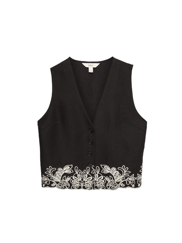 Marks & Spencer Жилетка със прорязен кант, с висок дял модал и лен Marks & Spencer черна