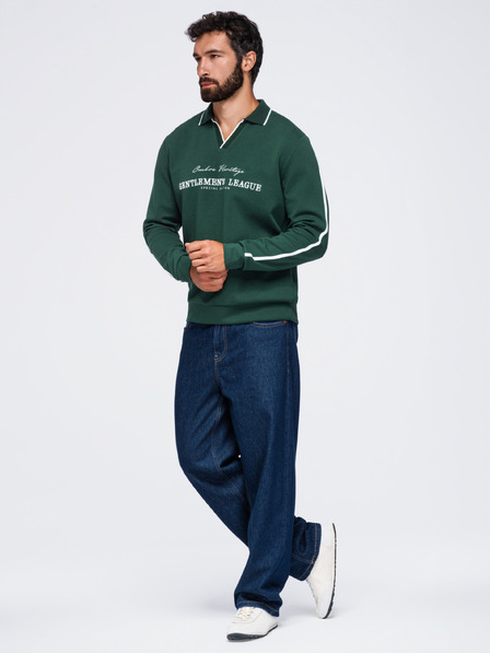 Ombre Clothing Мъжки суитшърт с яка и V-образно деколте с бродерия на гръдта – тъмно зелен V3 OM-SSNZ-0268 Ombre Clothing