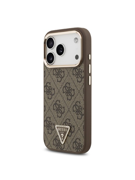 Guess Guess PU Leather 4G Strass Triangle Logo Gold Frame MagSafe Задний чехол для iPhone 18 Pro Brown