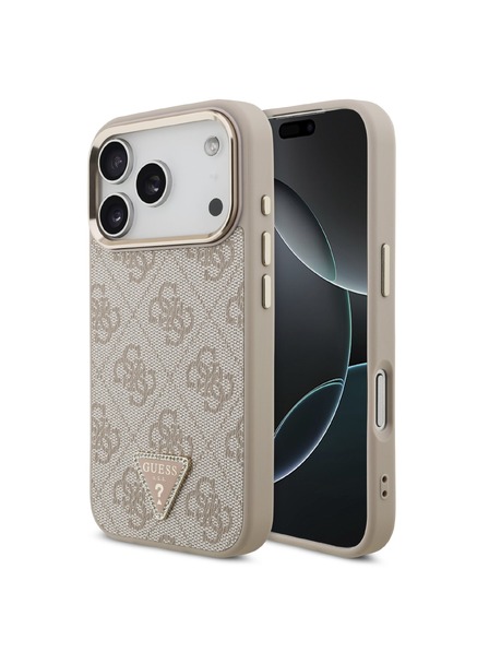 Guess Guess PU Leather 4G Strass Triangle Logo Gold Frame MagSafe Задний чехол для iPhone 18 Pro Pink