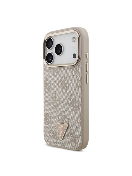 Guess Guess PU Leather 4G Strass Triangle Logo Gold Frame MagSafe Задний чехол для iPhone 18 Pro Pink