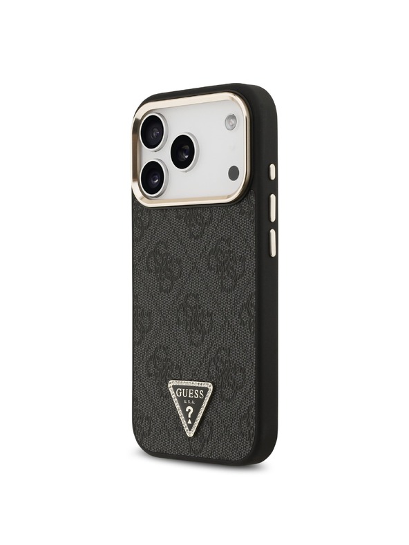 Guess Guess PU Leather 4G Strass Triangle Logo Gold Frame MagSafe Задний чехол для iPhone 18 Pro Black