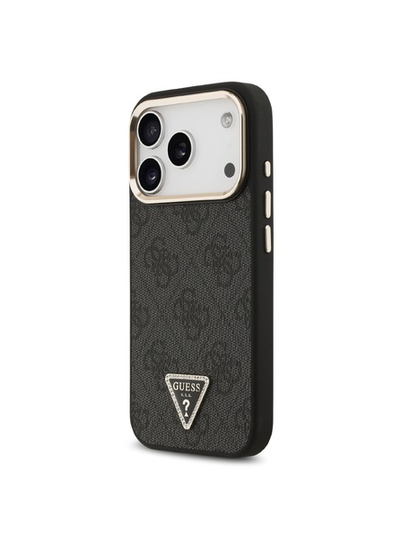 Guess Guess PU Leather 4G Strass Triangle Logo Gold Frame MagSafe Задний чехол для iPhone 18 Pro Black