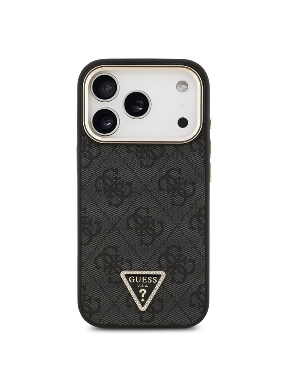 Guess Guess PU Leather 4G Strass Triangle Logo Gold Frame MagSafe Задний чехол для iPhone 18 Pro Black