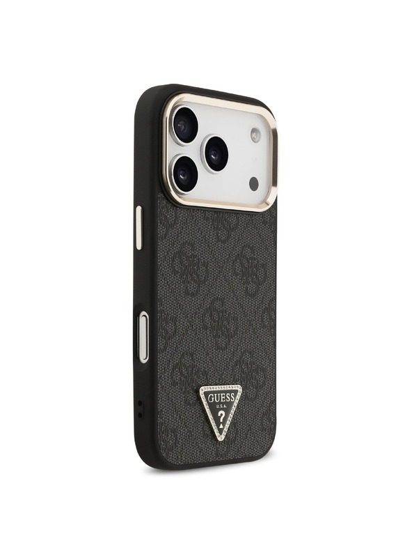 Guess Guess PU Leather 4G Strass Triangle Logo Gold Frame MagSafe Задний чехол для iPhone 18 Pro Black