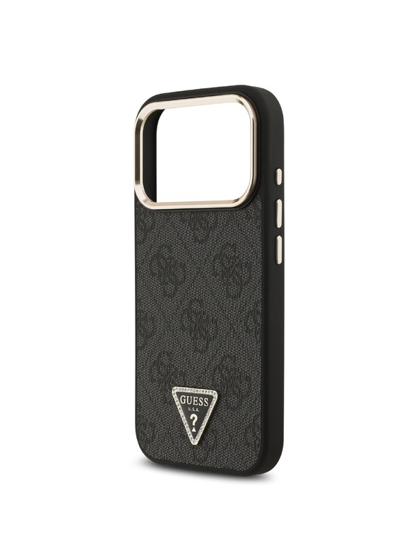 Guess Guess PU Leather 4G Strass Triangle Logo Gold Frame MagSafe Задний чехол для iPhone 18 Pro Black