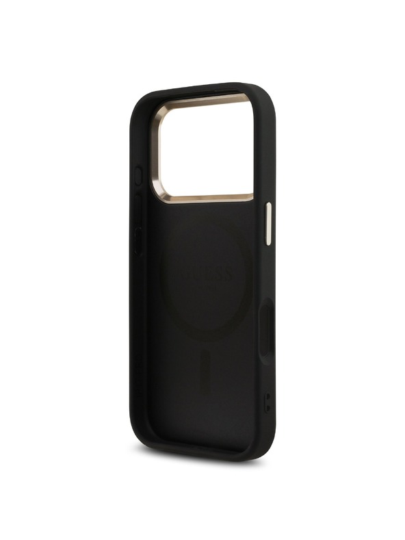Guess Guess PU Leather 4G Strass Triangle Logo Gold Frame MagSafe Задний чехол для iPhone 18 Pro Black