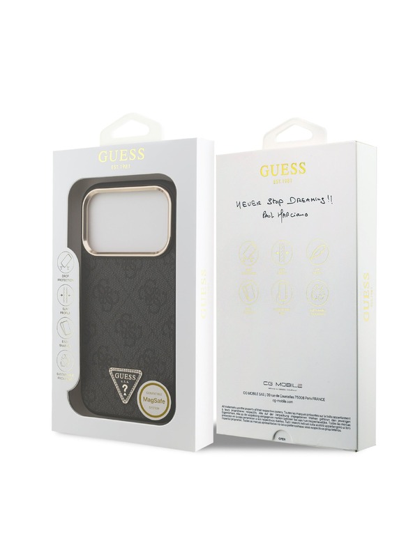 Guess Guess PU Leather 4G Strass Triangle Logo Gold Frame MagSafe Задний чехол для iPhone 18 Pro Black