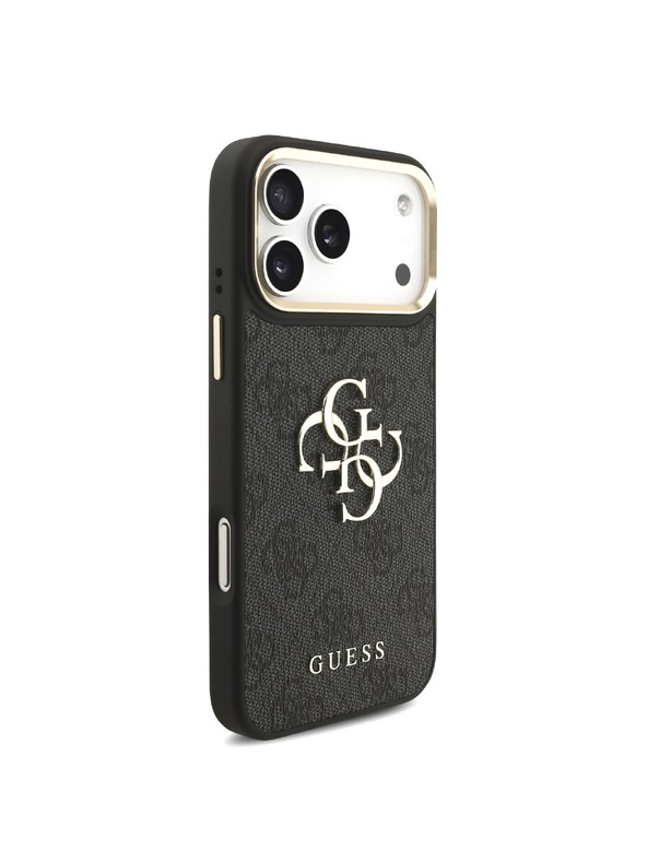 Guess Guess PU Leather 4G Metal Logo Gold Frame Задний чехол для iPhone 18 Pro Max Black