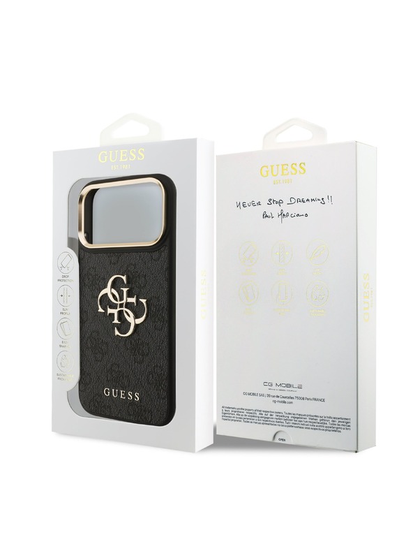 Guess Guess PU Leather 4G Metal Logo Gold Frame Задний чехол для iPhone 18 Pro Max Black