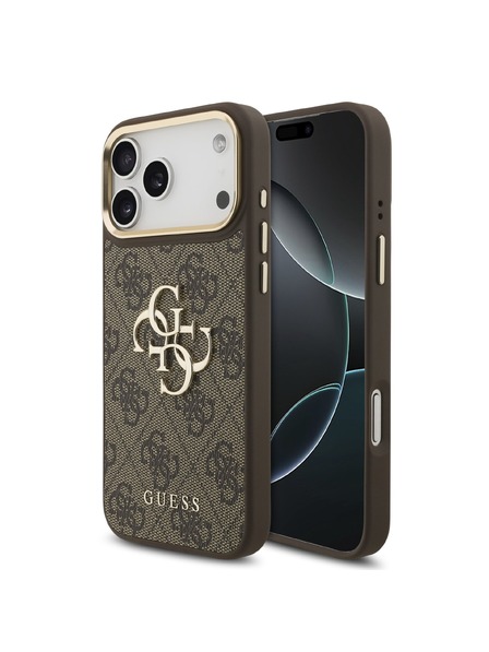 Guess Guess PU Leather 4G Metal Logo Gold Frame Задний чехол для iPhone 18 Pro Max Brown