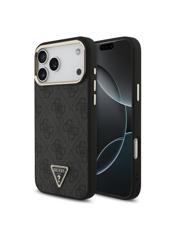 Guess Guess PU Leather 4G Strass Triangle Logo Gold Frame MagSafe Задний чехол для iPhone 18 Pro Max Black