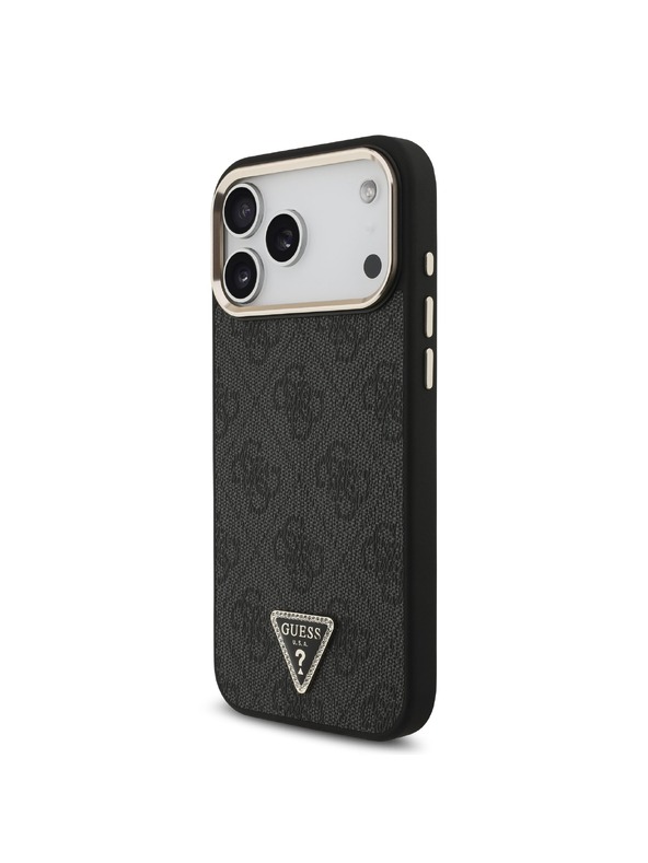 Guess Guess PU Leather 4G Strass Triangle Logo Gold Frame MagSafe Задний чехол для iPhone 18 Pro Max Black