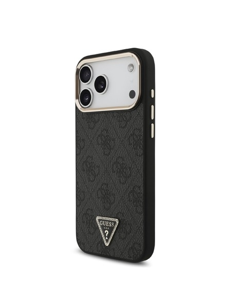 Guess Guess PU Leather 4G Strass Triangle Logo Gold Frame MagSafe Задний чехол для iPhone 18 Pro Max Black