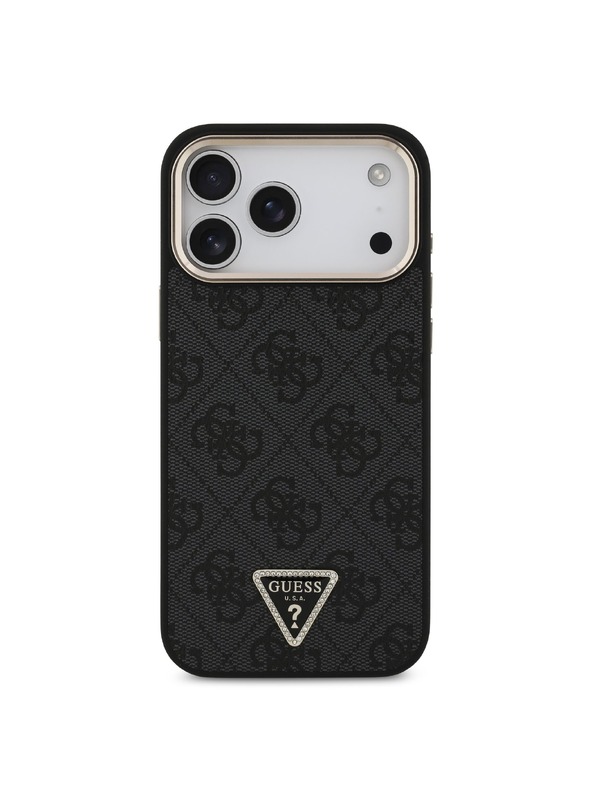 Guess Guess PU Leather 4G Strass Triangle Logo Gold Frame MagSafe Задний чехол для iPhone 18 Pro Max Black