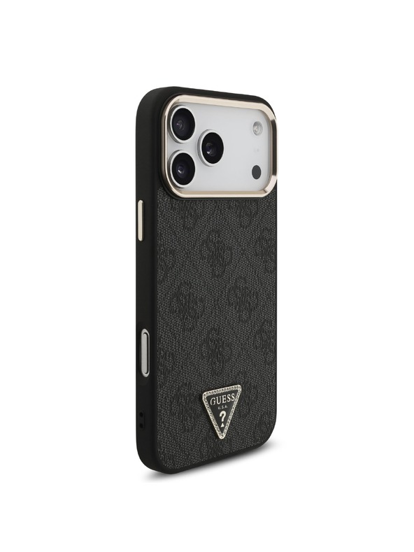 Guess Guess PU Leather 4G Strass Triangle Logo Gold Frame MagSafe Задний чехол для iPhone 18 Pro Max Black