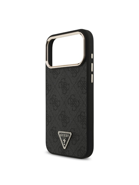 Guess Guess PU Leather 4G Strass Triangle Logo Gold Frame MagSafe Задний чехол для iPhone 18 Pro Max Black