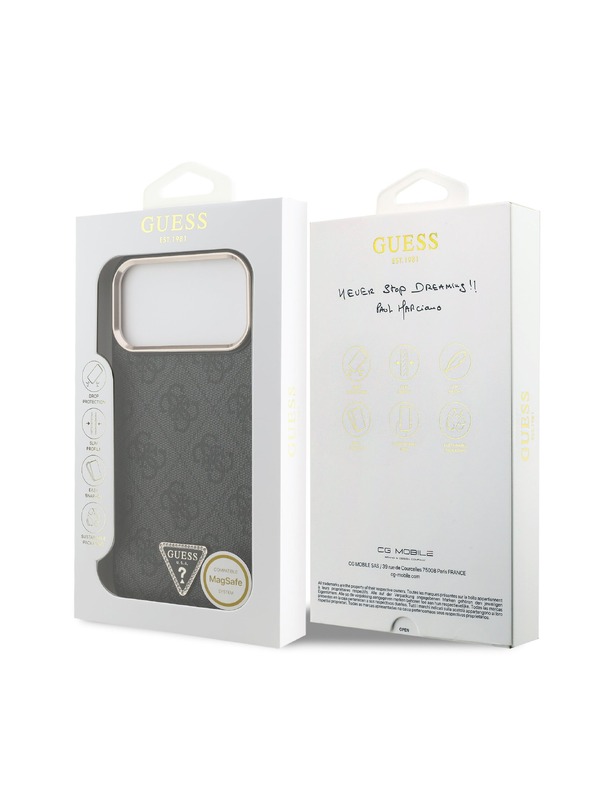 Guess Guess PU Leather 4G Strass Triangle Logo Gold Frame MagSafe Задний чехол для iPhone 18 Pro Max Black